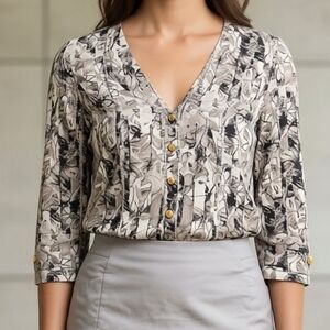 H&M Print Button Down Blouse